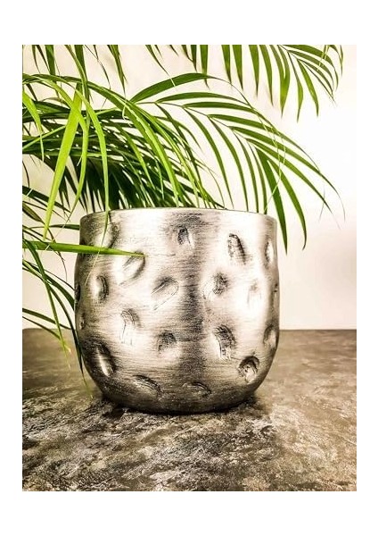 Tasarımı Ev Dekorasyon Aksesuar Gümüş Desenli Toprak Saksı Saksılık Salon Çiçeklik - 19 cm fiyatları