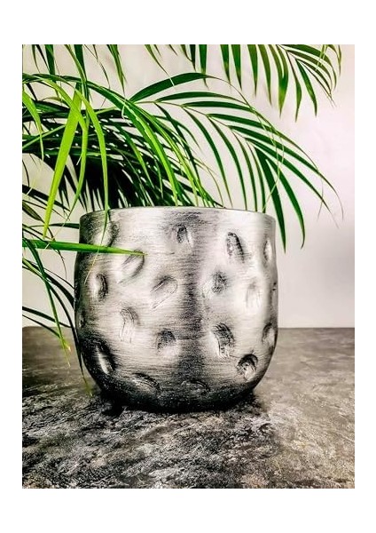 Tasarımı Ev Dekorasyon Aksesuar Gümüş Desenli Toprak Saksı Saksılık Salon Çiçeklik - 19 cm modelleri