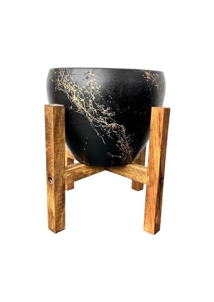 Tasarımı Ev Dekorasyon Siyah Üzeri Gold Mermer Efektli Toprak Saksı Saksılık Salon Çiçeklik 4 Ayaklı - 15 cm modelleri