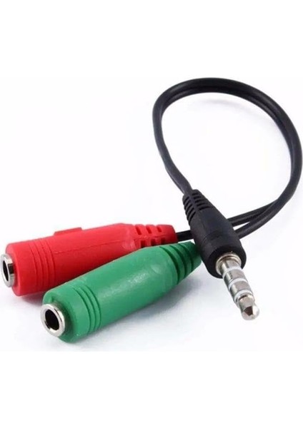 Stereo Jak Kulaklık ve Mikrofon Ayırıcı Kablosu, Kırmızı ve Yeşil