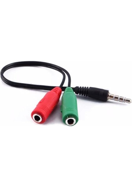 Stereo Jak Kulaklık ve Mikrofon Ayırıcı Kablosu, Kırmızı ve Yeşil