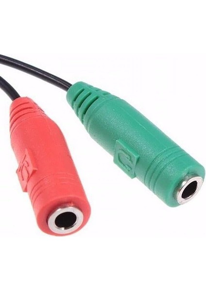 Stereo Jak Kulaklık ve Mikrofon Ayırıcı Kablosu, Kırmızı ve Yeşil