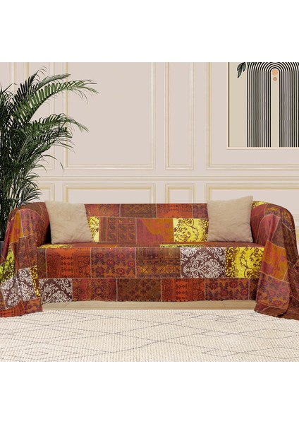 Concept Softmicro Koltuk Örtüsü | Çekyat Örtüsü | Koltuk Şalı | Etnik Desenli Boho Patchwork Kaymaz | Kiremit 180X220 cm