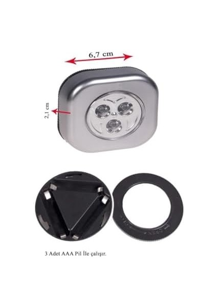 PT-1104 Gri Dolap Içi LED Lamba - Beyaz Işık Gece Lambası