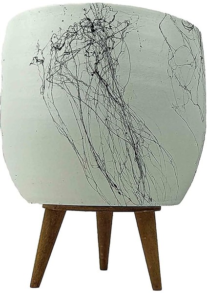 Tasarımı Ev Dekorasyon Aksesuar Beyaz Üzeri Siyah Mermer Efektli Toprak Saksı Saksılık Salon Çiçeklik 3 Ayaklı - 19 cm