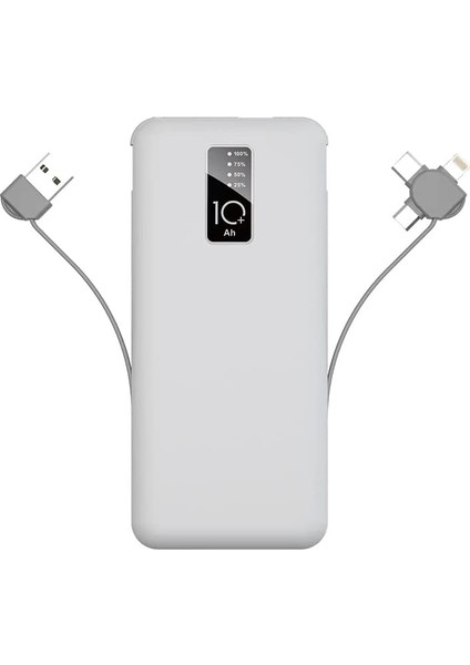 Pw-05 Hızlı Şarj LED Göstergeli Micro Lightning Type-C Kablolu Taşınabilir Powerbank 10000MAH Beyaz