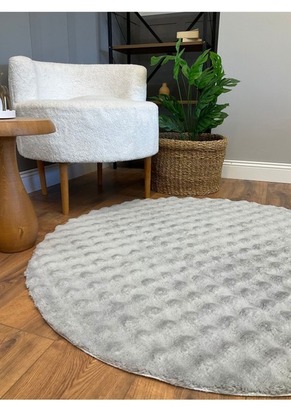 Bubble Tavşan Yuvarlak Post Yumuşacık Tavşan Tüyü Kaymaz Yıkanabilir Krem