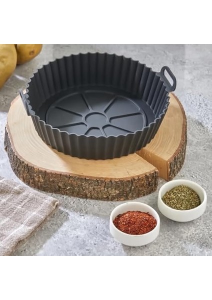 Yeniden Kullanılabilir Xl Airfryer Silikon Pişirme Kabı 23 cm Bpa Içermez Airfryer Pişirme Kağıdı, Yapışmaz Kolay Temizlenir, Büyük Boy Silikon Pişirme Kalıbı (Siyah)