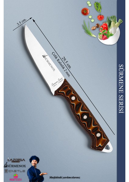 Sürmene Serisi Mutfak Bıçak Et Ekmek Sebze Salata Bıçağı Kahverengi No:2 ( MFT-006 ) fiyatları