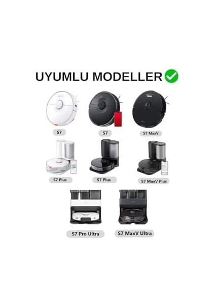 Siyah Roborock S7 S7 Max S7 Ultra T7 T7S Ana Fırça,hepa Filtre,yan Fırça Set-7 Parça Roborock S7 S7 Max S7 Ultra T7 T7S ile Uyumlu fiyatları