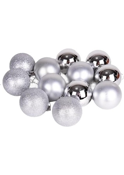 Yılbaşı Topu Simli Mat Parlak 12'li Set Gümüş 6 cm .