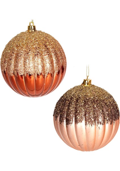 Yılbaşı Topu Gold Simli 2'li Paket Gold-Bronz 10 cm .