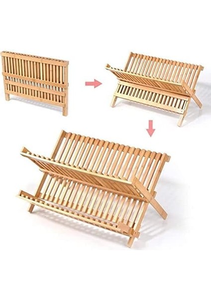 2 Katlı Bambu Katlanır Bulaşıklık ve Tabaklık, Bambu Bulaşıklık, Bambu Tabaklık - Pratik ve Çevre Dostu 2 Katlı Bambu Katlanır Bulaşıklık ve Tabaklık - Mutfakta Düzeni Kolayca Sağlayın!