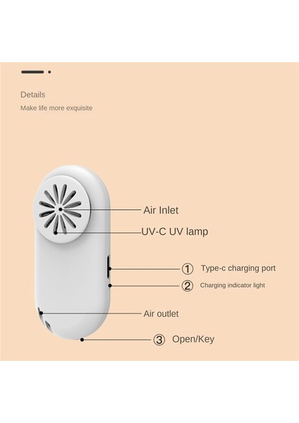 Taşınabilir Yeniden Kullanılabilir Maske Klipsli Giyilebilir Spor Soğutma Hava Filtresi Tip-C Uv-C Dezenfeksiyon Lambası Egzoz Mini Fan Siyah (Yurt Dışından)