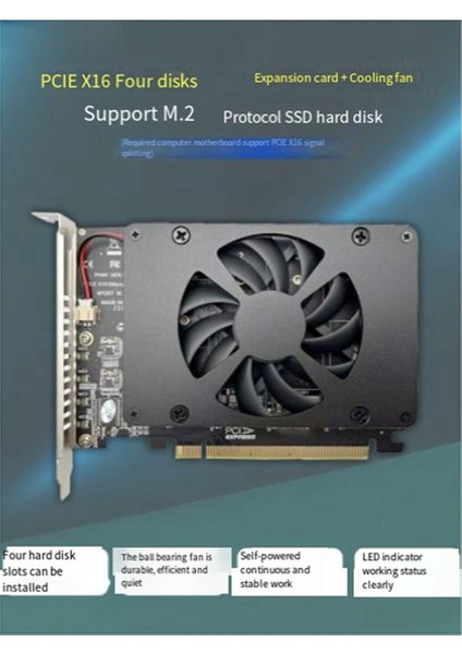PCIEX16 Nvme M2 Mkey SSD Dizi Genişletme Adaptör Kartı Anakart Pcıe Soğutma Fanı ile Bölünmüş (Yurt Dışından) modelleri