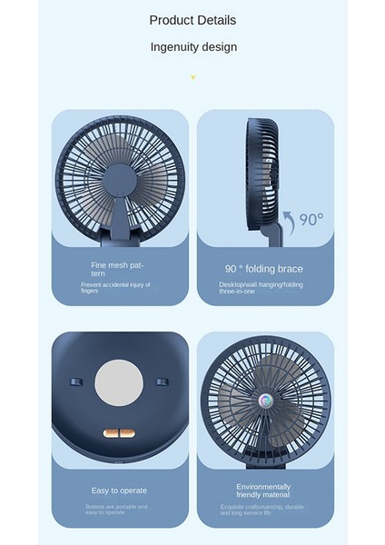 Duvara Monte Fan USB Şarj Katlanır Küçük Ultra Sessiz 3 Hız Işık, Taşınabilir Hava Sirkülasyon Fanı, Beyaz (Yurt Dışından) fırsatları