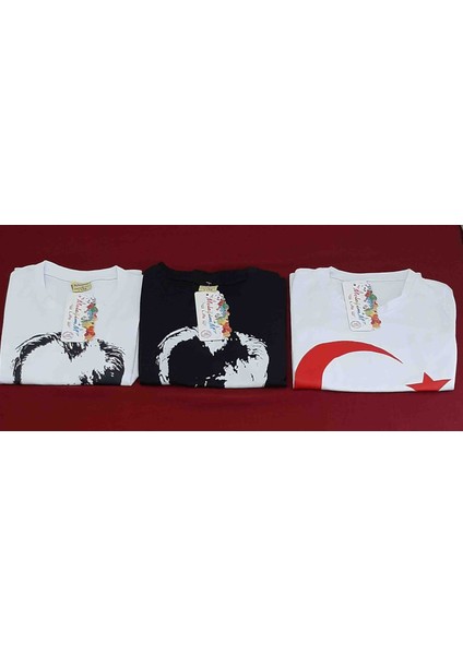 Atatürk ve Türk Bayrağı Baskılı Kız ve Erkek Çocuk T-Shirt 3'lü Paket indirimleri