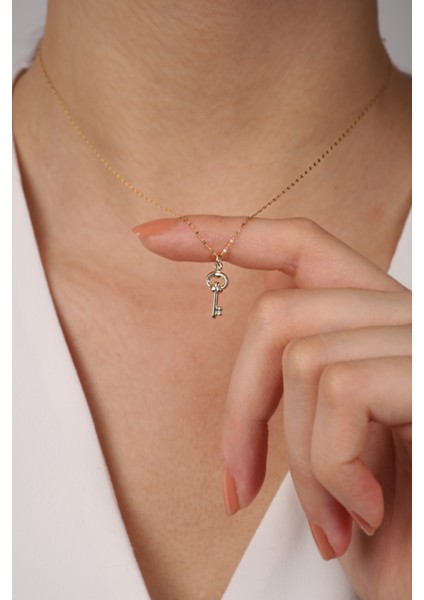 14 Ayar Altın Aynalı Zincir Anahtar Kolye