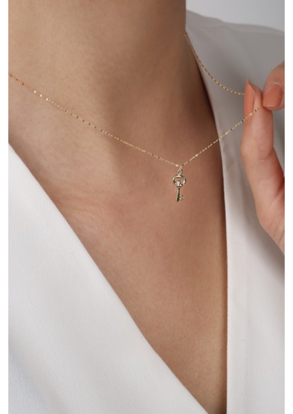 14 Ayar Altın Aynalı Zincir Anahtar Kolye modelleri