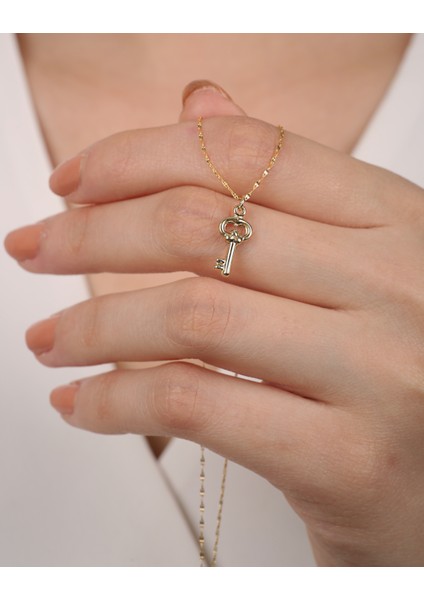 14 Ayar Altın Aynalı Zincir Anahtar Kolye fırsatları