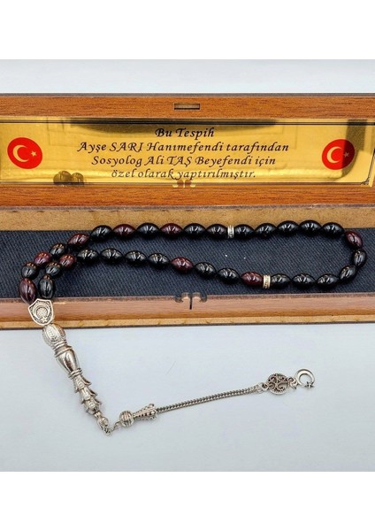 Siyah-Mavi Arpa Kesim Alpaka Püsküllü Ateş Kehribar tesbih fiyatları