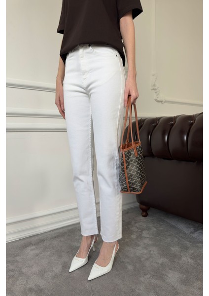 Kesik Paça Boyfit Jean- Beyaz