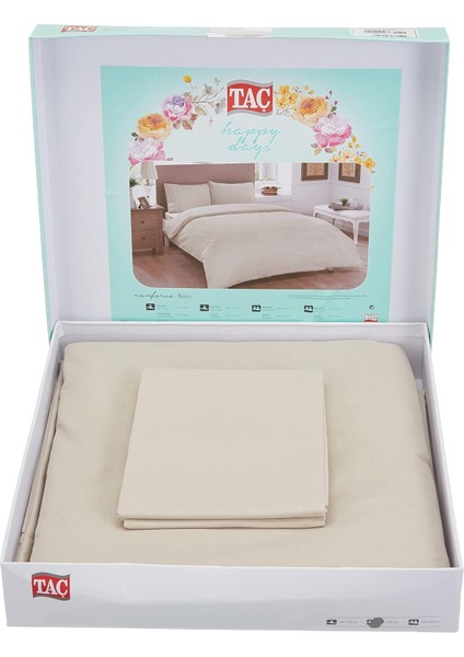 Basic Ranforce Düz Pamuk Nevresim Takımı, Taş, Çift Kişilik