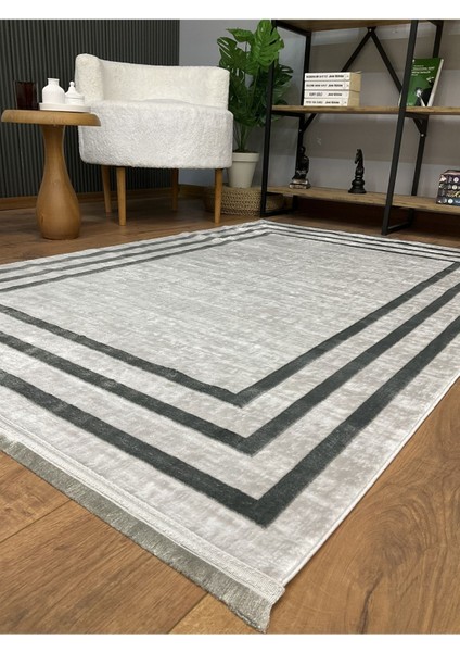 Çerçeve Model Bambu Yıkanabilir Parlak Halı Siyah Çizgi