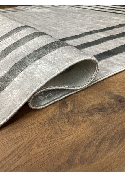 Çerçeve Model Bambu Yıkanabilir Parlak Halı Siyah Çizgi