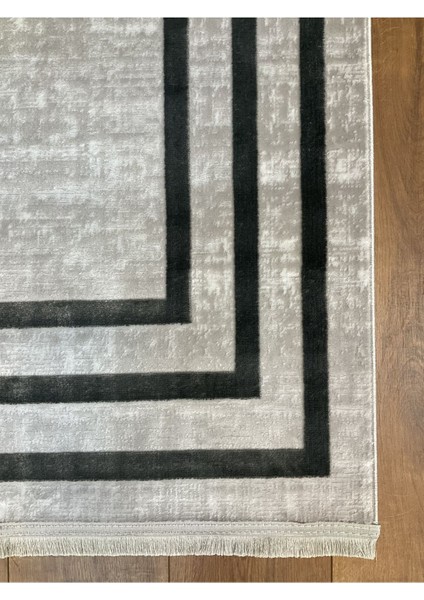 Çerçeve Model Bambu Yıkanabilir Parlak Halı Siyah Çizgi