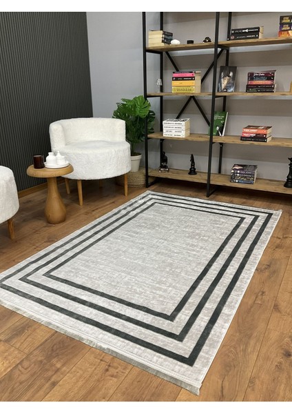 Çerçeve Model Bambu Yıkanabilir Parlak Halı Siyah Çizgi