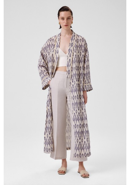 Taş Lacivert Etnik Desenli Kadın Kaftan