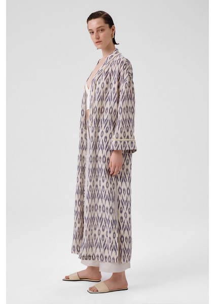 Taş Lacivert Etnik Desenli Kadın Kaftan
