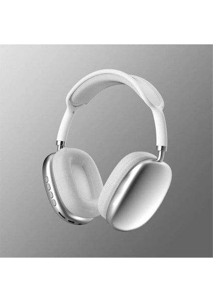 P9 Pro Max Bluetooth Kulaklık Kablosuz Yumuşak Ped Parlak Kenar Airr Maxx Görünümlü Extra Bass Hafıza Kart Girişli Okul Kulaklığı Iphone ve Samsung Ile Uyumlu (Beyaz)