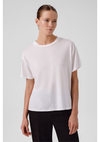 Ekru Bisiklet Yaka Basic Kadın Tişört fiyatları