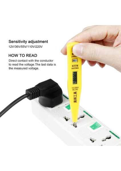 Dijital Voltaj Test Cihazı, Elektrikli Kalem Tornavida LCD Devre Test Cihazı Dedektörü Kırılma Noktası Temas Test Kalemi 3 mm Yuva, AC12-220V