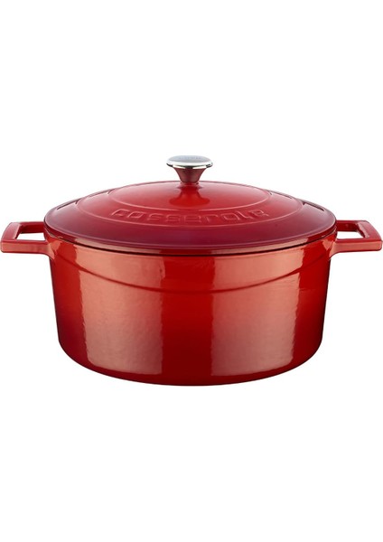Metal Döküm Yuvarlak Tencere, 24 Cm, Kırmızı