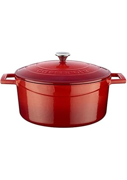 Metal Döküm Yuvarlak Tencere, 24 Cm, Kırmızı