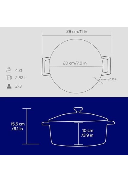 Metal Döküm Yuvarlak Tencere, 20 Cm, Mavi modelleri