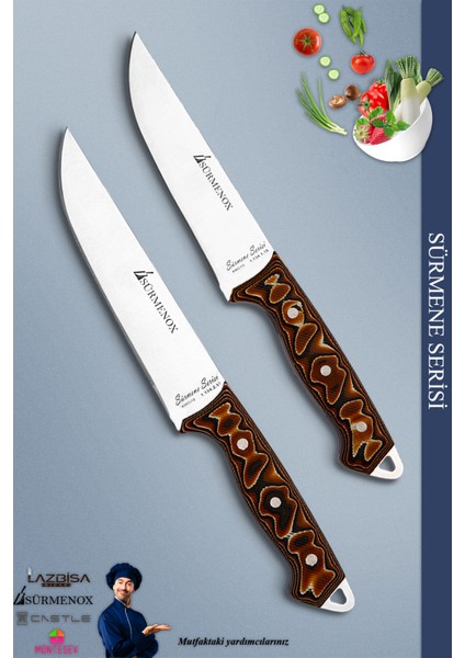 Mutfak Bıçak Seti Et Ekmek Tavuk Sebze Salata Bıçağı 2'li Set Kahverengi ( MFT-010 )