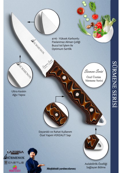 Mutfak Bıçak Seti Et Ekmek Tavuk Sebze Salata Bıçağı 2'li Set Kahverengi ( MFT-010 )