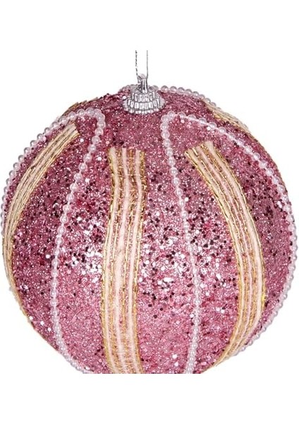 Yılbaşı Topu Şerit Inci Boncuk Figürlü 2'li Paket Pembe 9 cm . modelleri