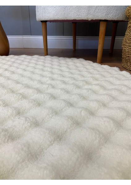 Bubble Tavşan Yuvarlak Post Yumuşacık Tavşan Tüyü Kaymaz Yıkanabilir Krem