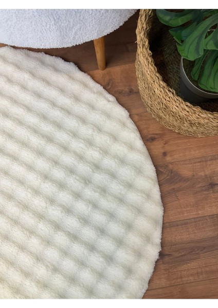 Bubble Tavşan Yuvarlak Post Yumuşacık Tavşan Tüyü Kaymaz Yıkanabilir Krem modelleri