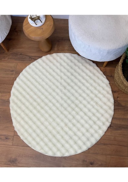 Bubble Tavşan Yuvarlak Post Yumuşacık Tavşan Tüyü Kaymaz Yıkanabilir Krem fırsatları