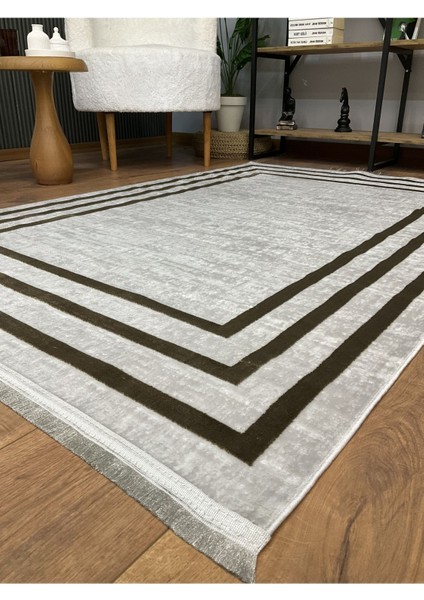 Çerçeve Model Bambu Yıkanabilir Parlak Halı Siyah Çizgi