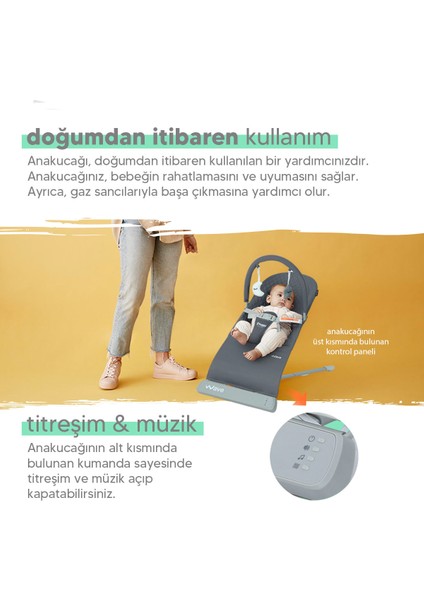 Wave Bebek Hareket Ettikçe Sallanabilen Kademeli Müzikli Titreşimli Anakucağı
