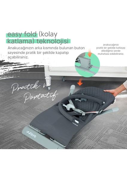 Wave Bebek Hareket Ettikçe Sallanabilen Kademeli Müzikli Titreşimli Anakucağı