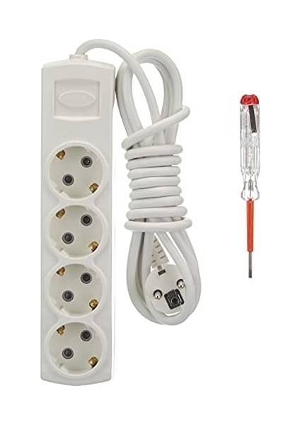 Grup Priz 4 Lü 3 Metre Topraklı + Kontrol Kalemi Hediyeli