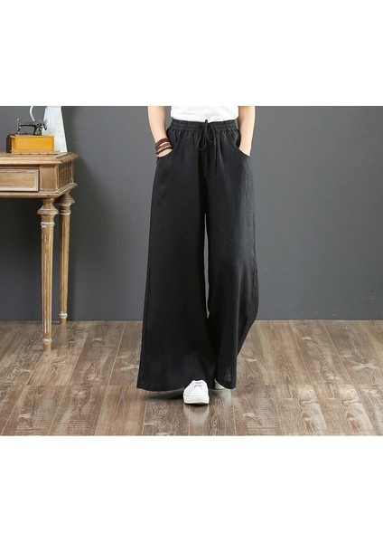 Beli Lastikli Bağcıklı Keten Günlük Pantolon